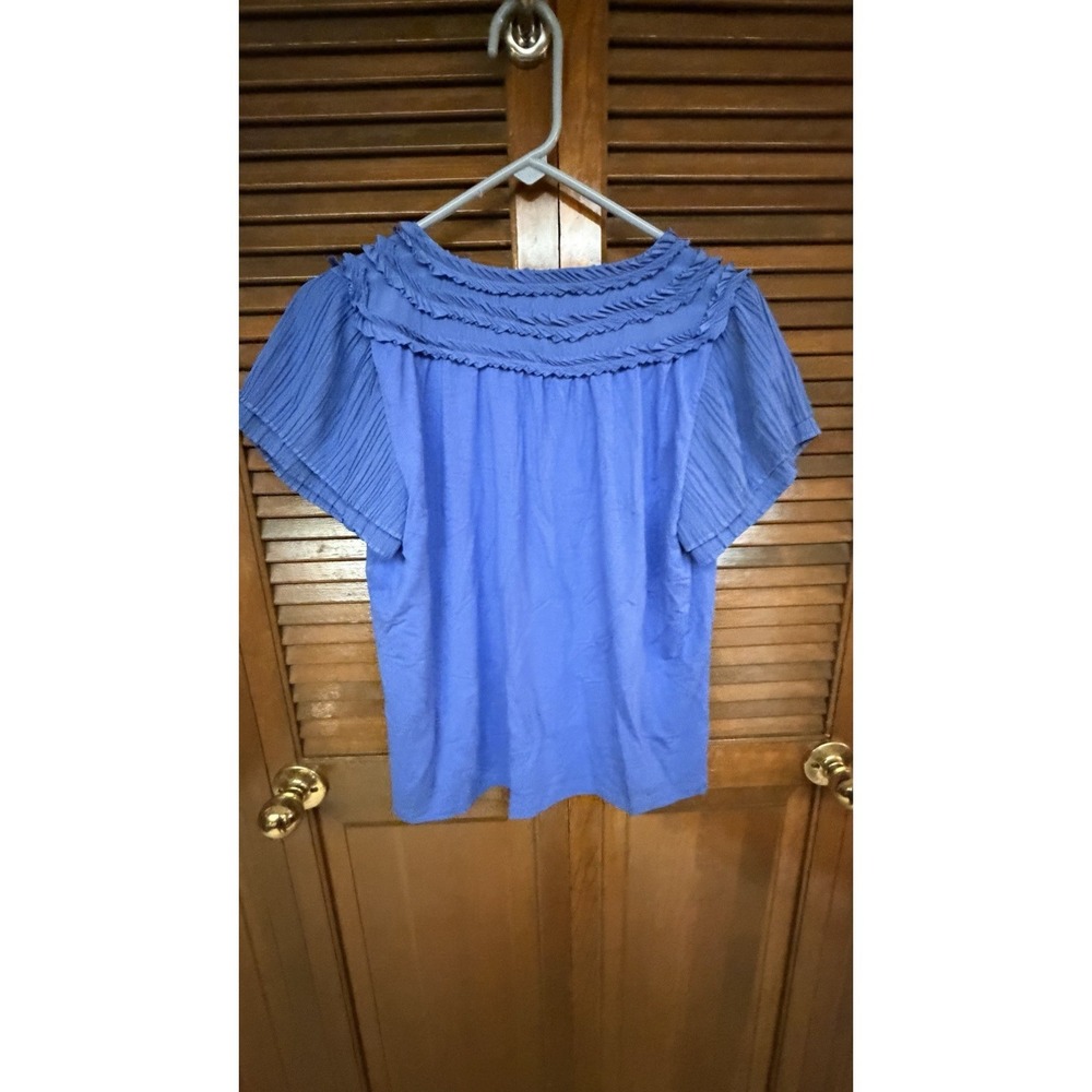 Chico's Blue Crinkle Pleated Top & Skirt Set Boho Cottagecore 2 Piece Large - Picture 4 of 9